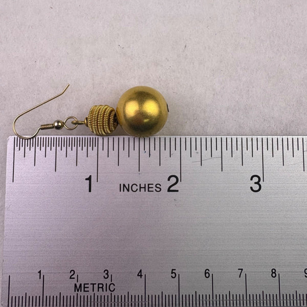 Vintage Gold Tone Metal Beaded Dangle Earrings Lightweight Hook Design