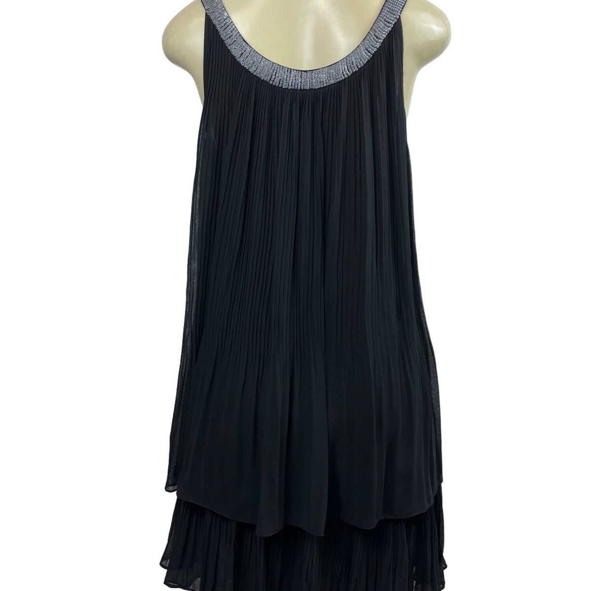 Loranzo Romanza Womens Black Pleated Dress With Beaded Neckline Size 38