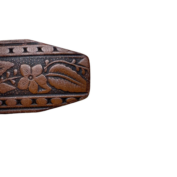 Vintage Pilgrim Tooled Leather Belt With Western Brass Buckle Size 42