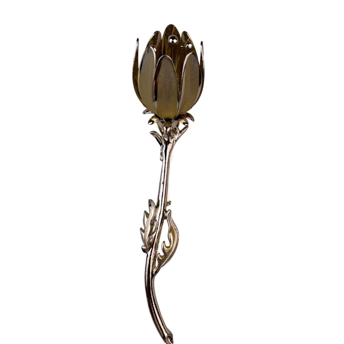 Flower Stem Brooch Gold Tone Metal Pin Floral Design Elegant Vintage