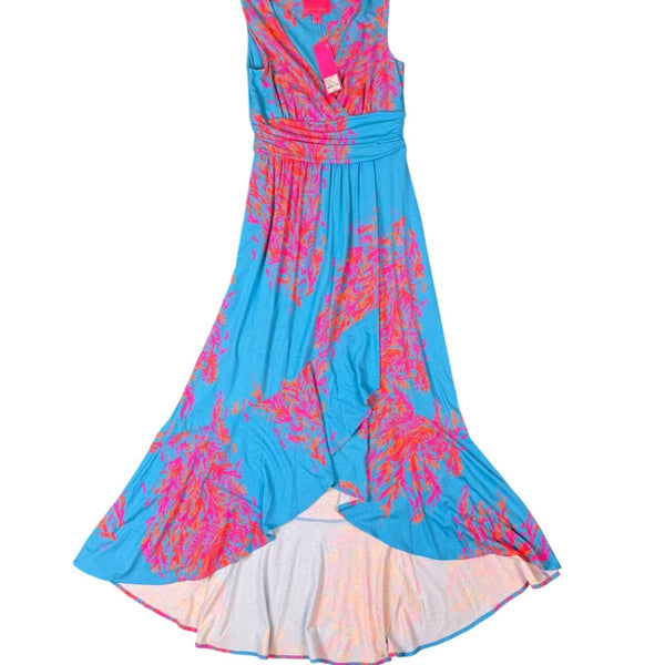 Lilly Pulitzer Womens Aqua Pink Rayon Spandex Floral-Print Maxi Dress Size XS