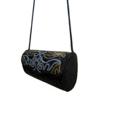 Milor Women’s Black & Gold Beaded Cylindrical Floral Design Shoulder Bag Clutch
