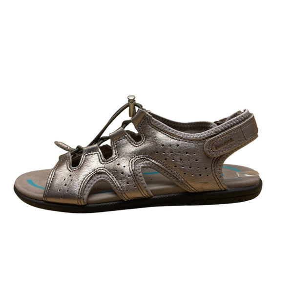 Ecco Women’s Metallic Gray Leather Adjustable Strap Open Toe Sandals Size 39