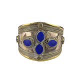 Vintage Handcrafted Cuff Bracelet Blue Lapis Silver & Gold Tone Adjustable Triba