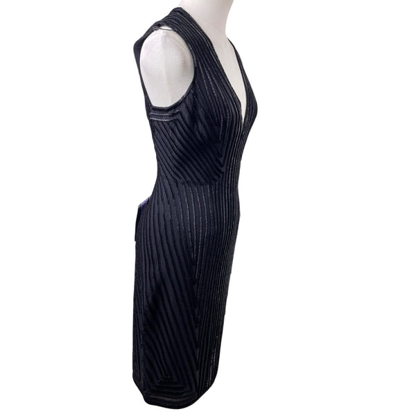 Herve Leger Womens Black Sleeveless Geometric Beaded Dress Evening Wear Sz XS