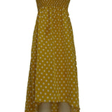 Women's Yellow & White Polka Dot Strapless High-Low Dress By Angie
