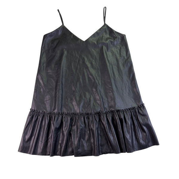 Express Womens Black Faux Leather Ruffle Hem Slip Dress Stylish Outfit Size L
