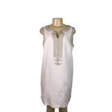 Michael Kors Womens White Linen Sleeveless Shift Dress Embroidered Accent Sz 12