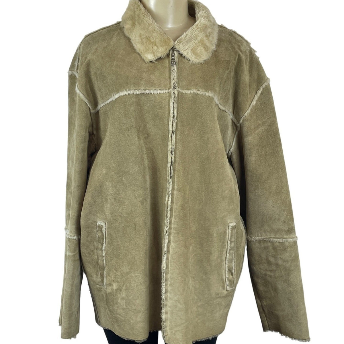 Leather Limited Women's Tan Long Sleeve Zip Up Leather Coat Sz XL