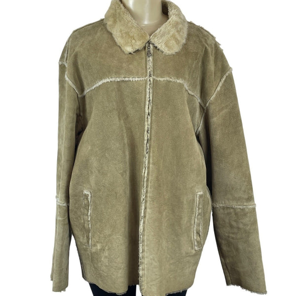 Leather Limited Women's Tan Long Sleeve Zip Up Leather Coat Sz XL
