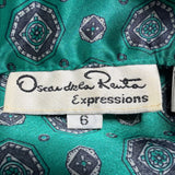 Oscar De La Renta Womens Green Bow Blouse Vintage Retro Style Top Sz 6