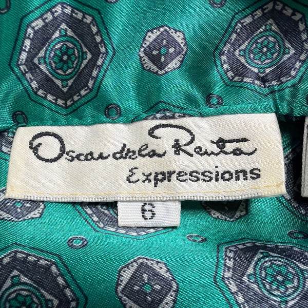 Oscar De La Renta Womens Green Bow Blouse Vintage Retro Style Top Sz 6