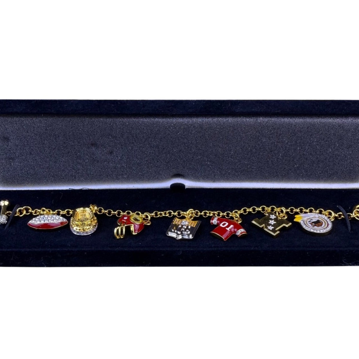 Danbury Mint Womens Gold Tone Football  Bracelet Washington Redskins Charms