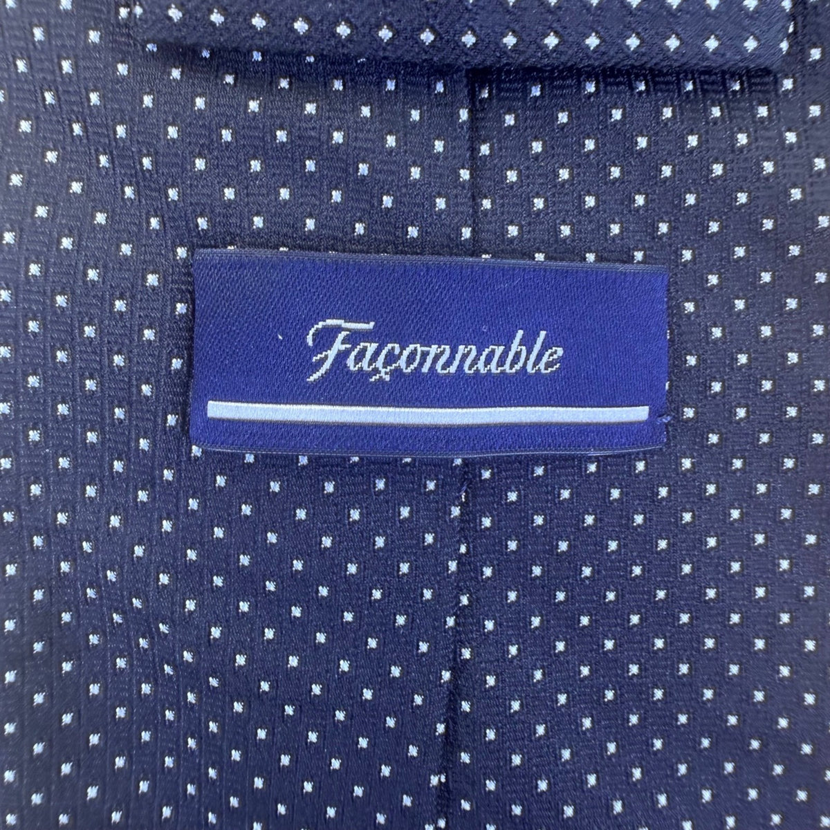 Faconnable Mens Navy Blue 100% Silk Polka Dot Necktie Elegant Classic Design