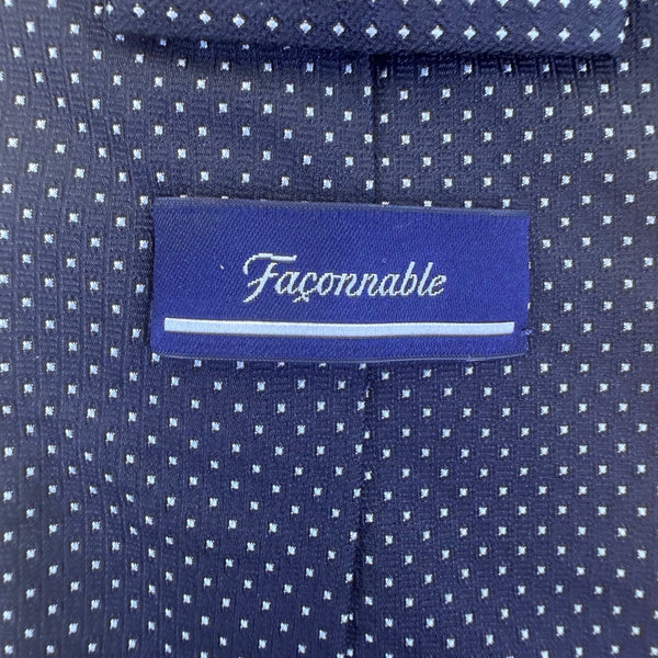 Faconnable Mens Navy Blue 100% Silk Polka Dot Necktie Elegant Classic Design
