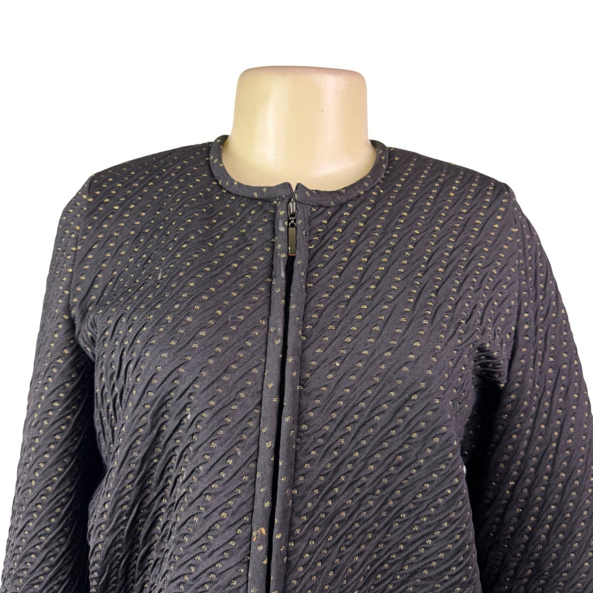 Exclusively Misook Womens Black Textured Zip-Up Jacket Size S