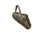 Vintage Women’s Green & Purple Floral Brocade Metal Bamboo Clasp Clutch Bag