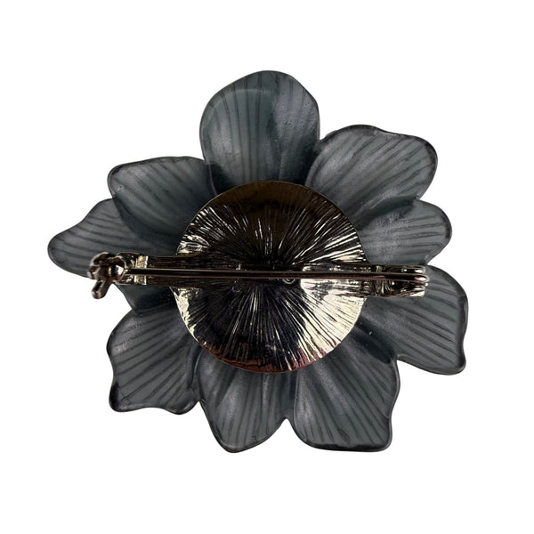 Monet Womens Black Metal Floral Brooch With Faux Pearl Center Pin Elegant Gift