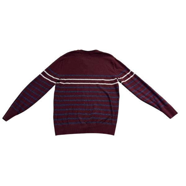 Gap Mens Burgundy Cotton Blend Stripe V-Neck  Medium Lightweight Casual Knit