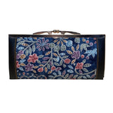 Japanese Women’s Blue Fabric & Metal Floral Pattern Clasp Wallet