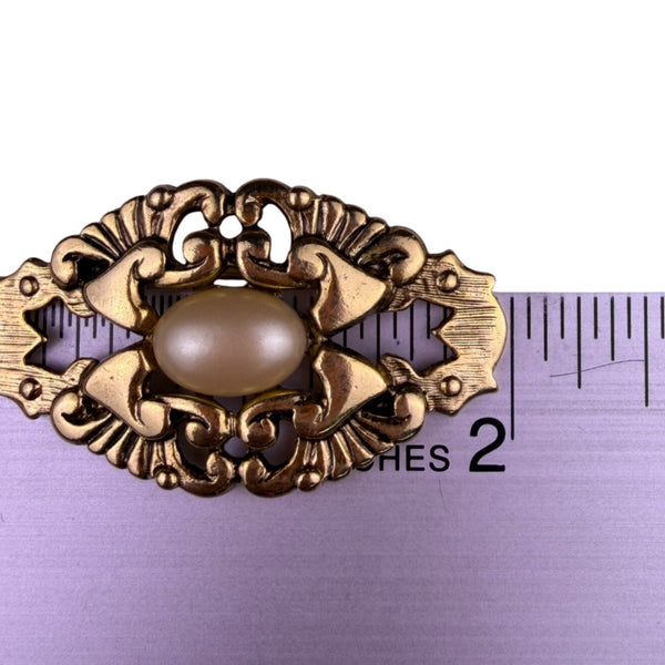 Ginnie Johansen Womens Gold Tone Metal Brooch W/ Faux Pearl Vintage Look 