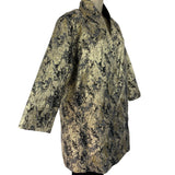 Natori Women's Gold & Black Metallic Brocade Open Front Long Sleeve Coat Sz M