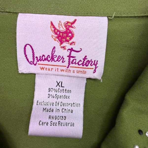 Quacker Factory Womens Green Embellished Button-Up Jacket Size XL
