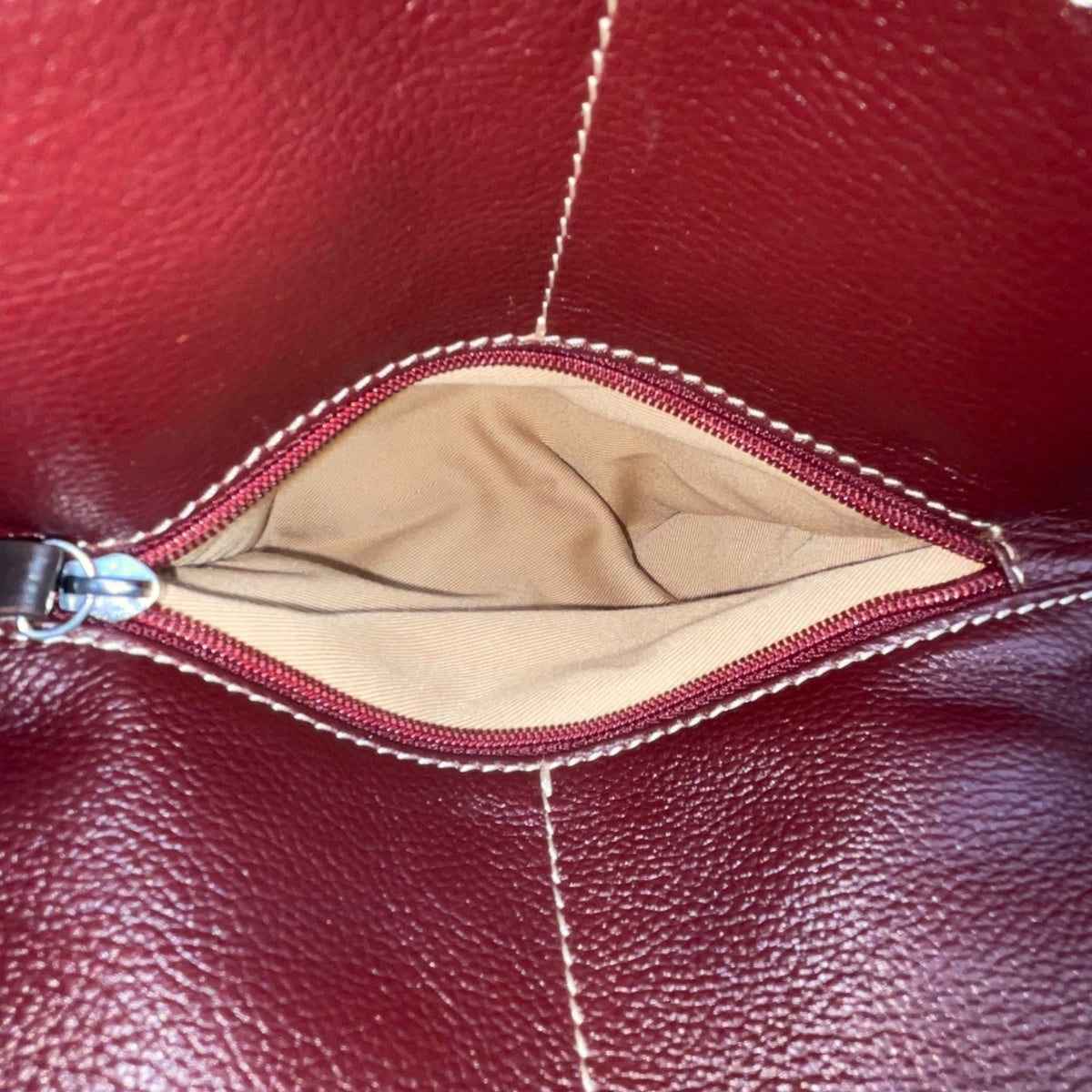 Women’s Burgundy Leather Multiple Compartments Sling Adjustable Straps Backpack