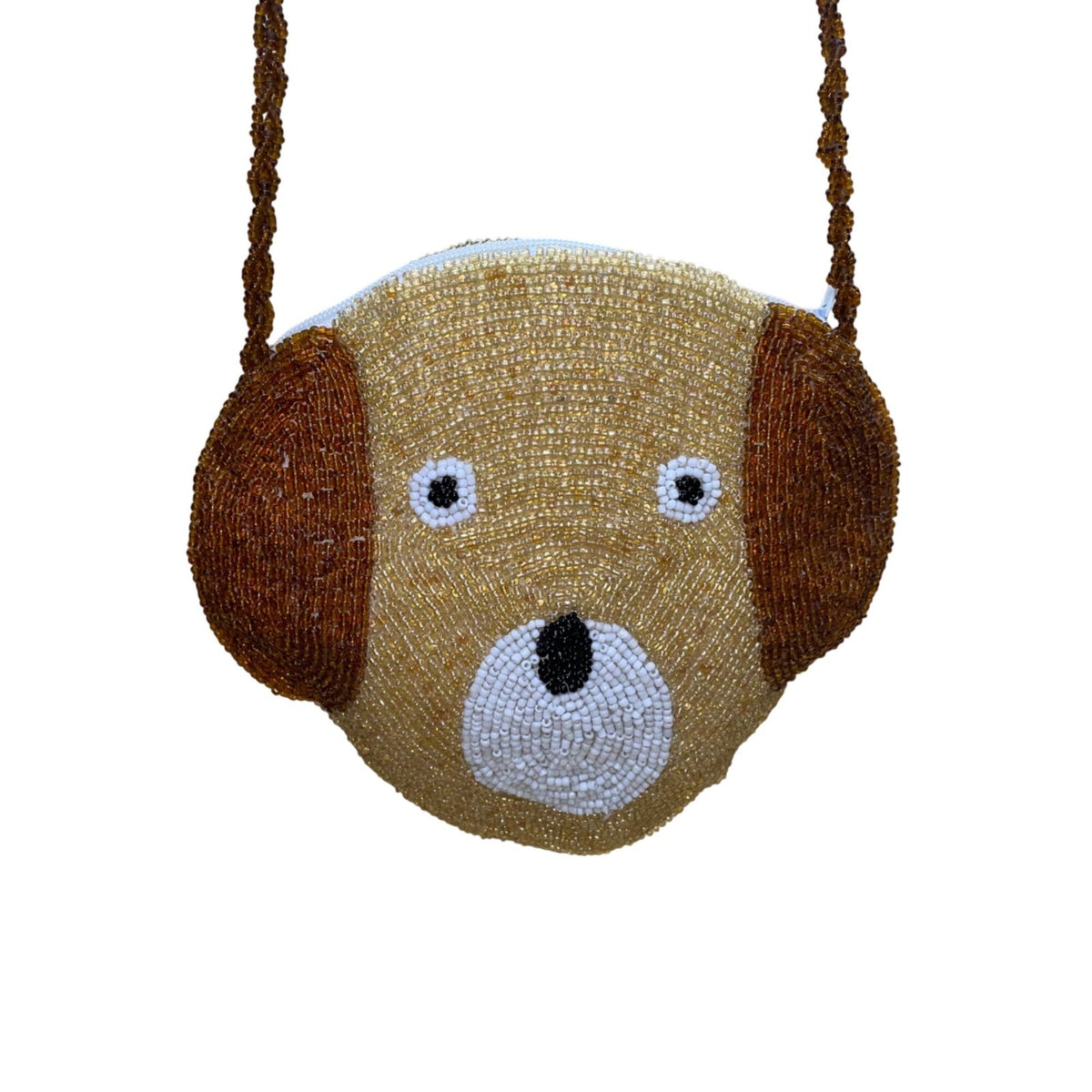 Women’s Brown Beaded Dog Face Handcrafted Unique Kid-Friendly Crossbody Purse
