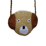 Women’s Brown Beaded Dog Face Handcrafted Unique Kid-Friendly Crossbody Purse