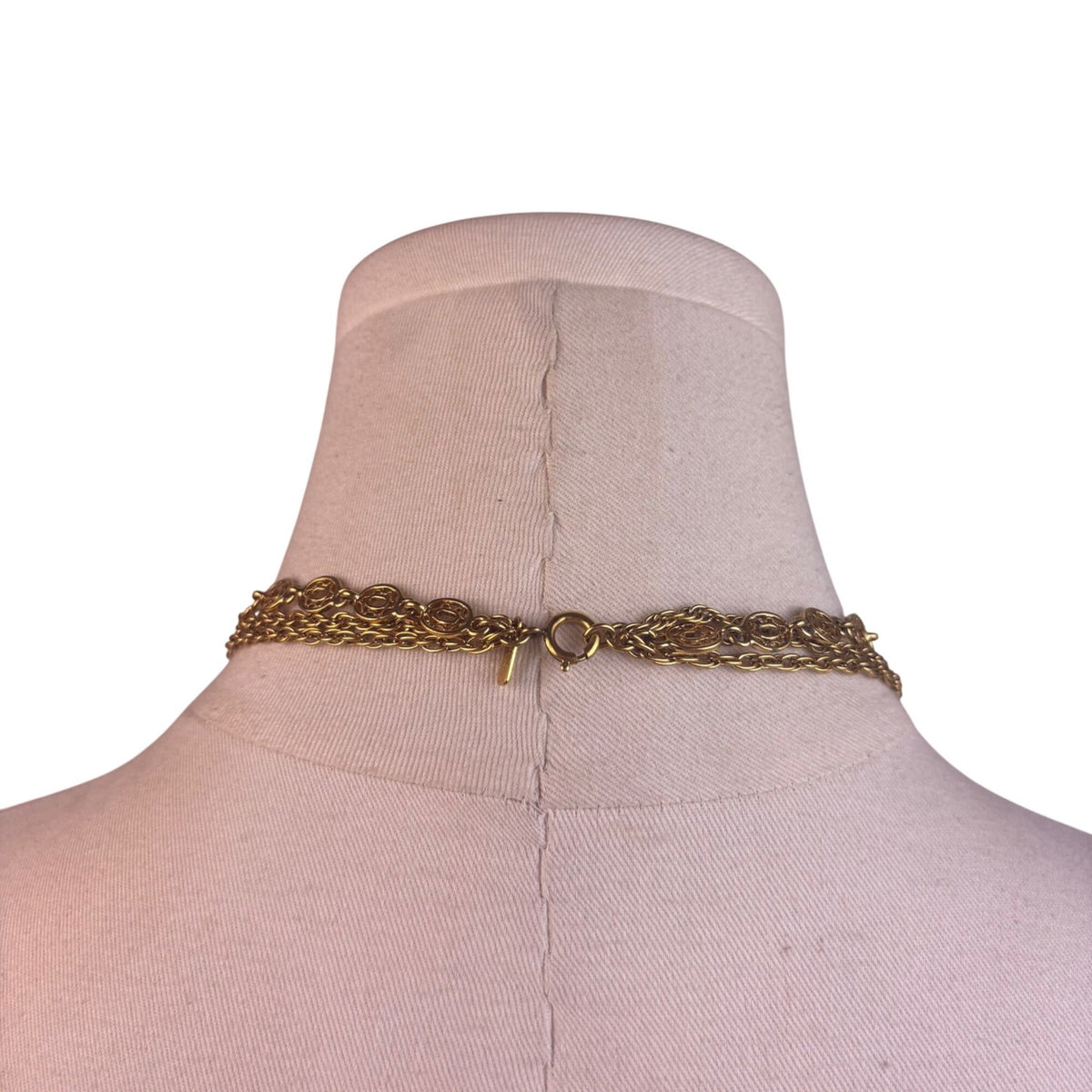 Monet Womens Gold Tone Metal Triple Strand Necklace Vintage Style