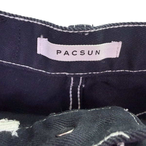 PacSun Womens Black Denim Flared Jeans Frayed Hem High Waist Contrast Stitching