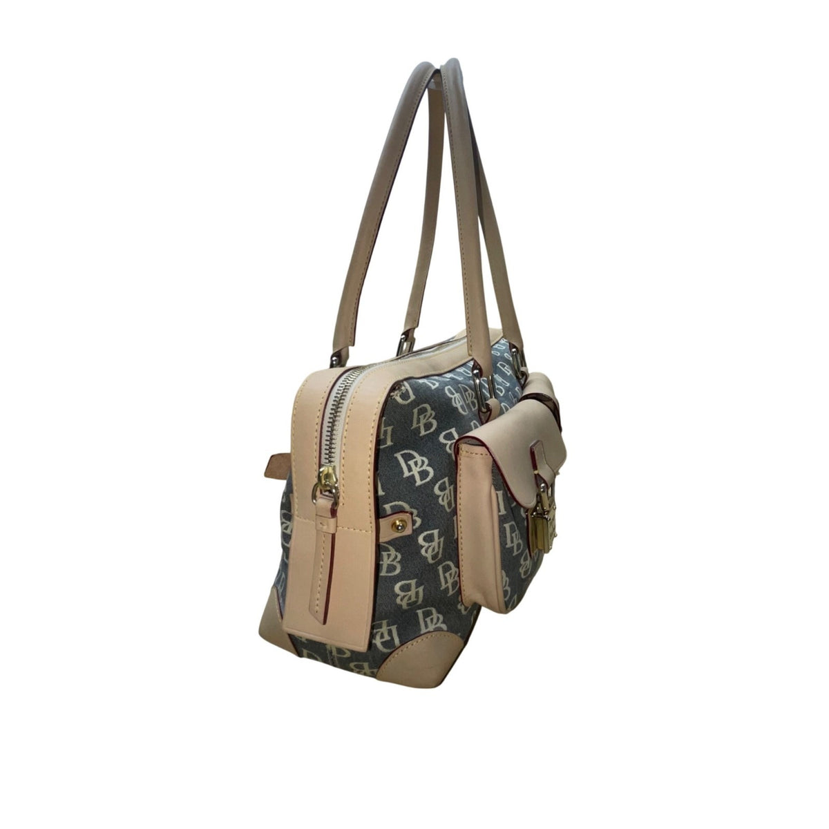 Dooney & Bourke Women’s Beige & Gray Monogram Leather Logo Pocket Tote Bag