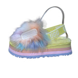 UGG Women’s Multicolor Sheepskin Fluffy Slingback Platform Sandals Size 5