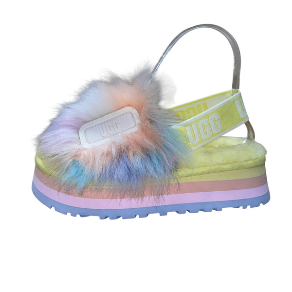 UGG Women’s Multicolor Sheepskin Fluffy Slingback Platform Sandals Size 5
