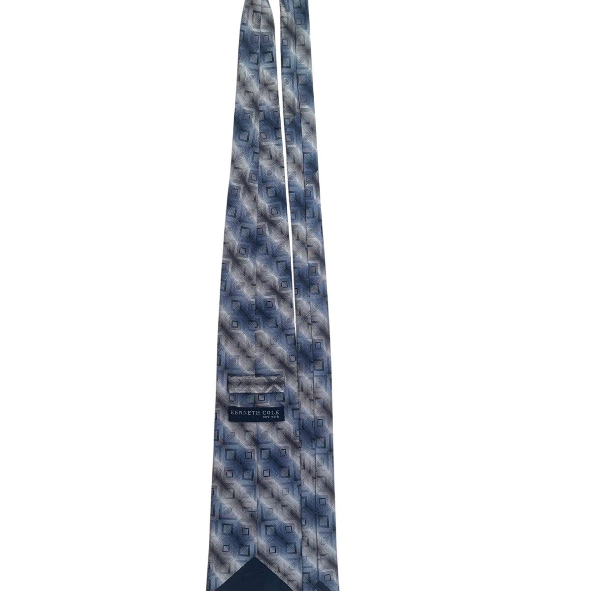 Kenneth Cole Mens Blue 100% Silk Geometric Handmade Tie Elegant Design
