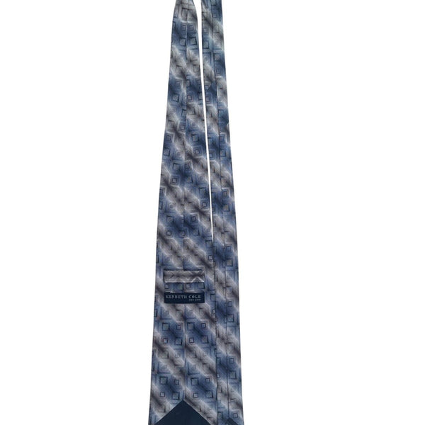 Kenneth Cole Mens Blue 100% Silk Geometric Handmade Tie Elegant Design