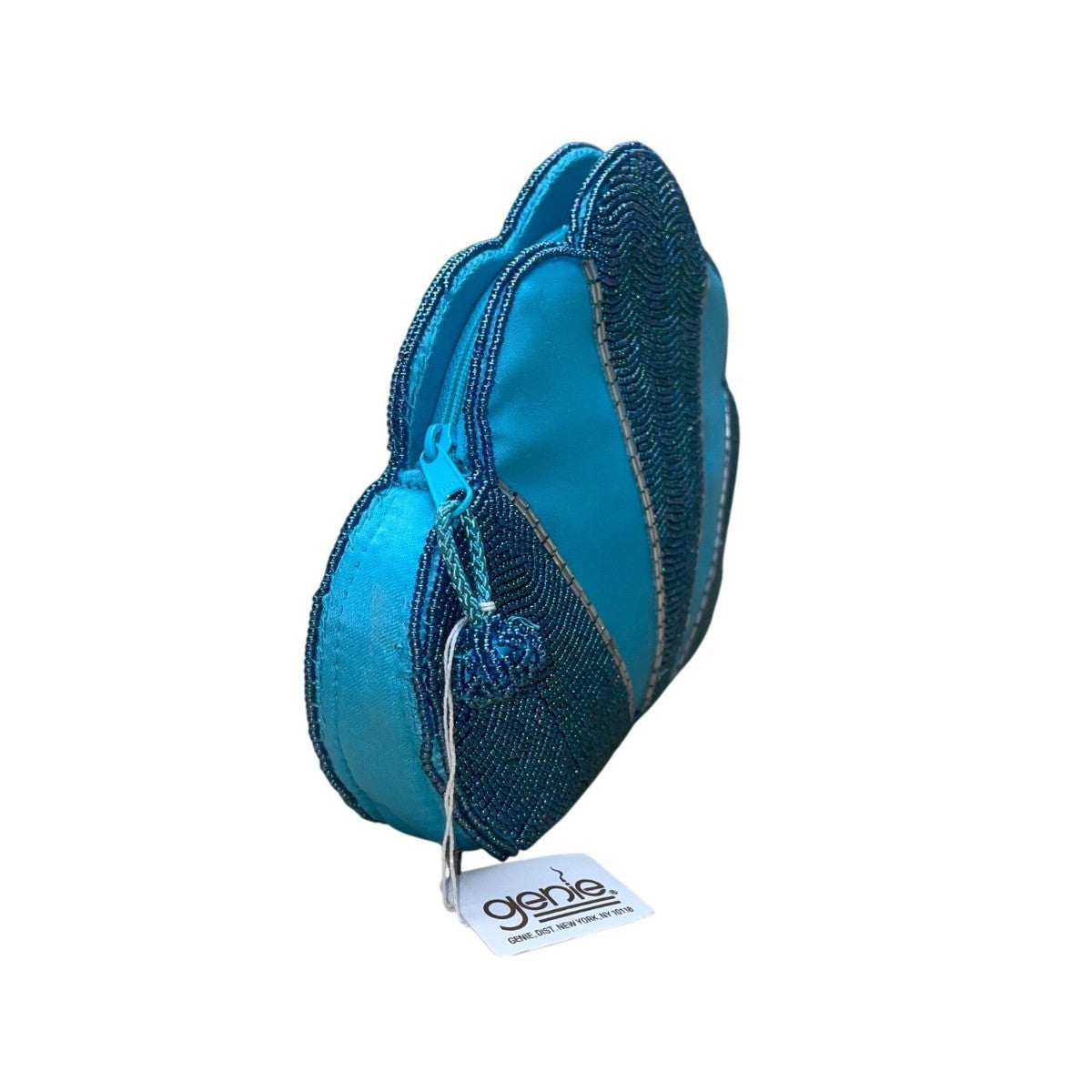 Genie Women’s Blue Beaded Satin Cloud Shaped Clutch Handbag Zipper Closure