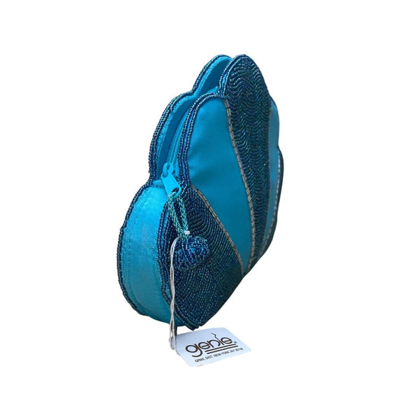 Genie Women’s Blue Beaded Satin Cloud Shaped Clutch Handbag Zipper Closure