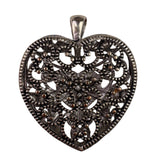 Silver Tone Womens Rhinestone Filigree Puffy Heart Pendant Jewelry Statement