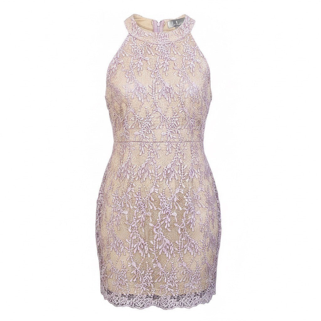 Lulus Womens Lavender & Beige Lace Sleeveless Cocktail Dress High Neck Size S