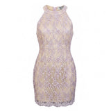 Lulus Womens Lavender & Beige Lace Sleeveless Cocktail Dress High Neck Size S