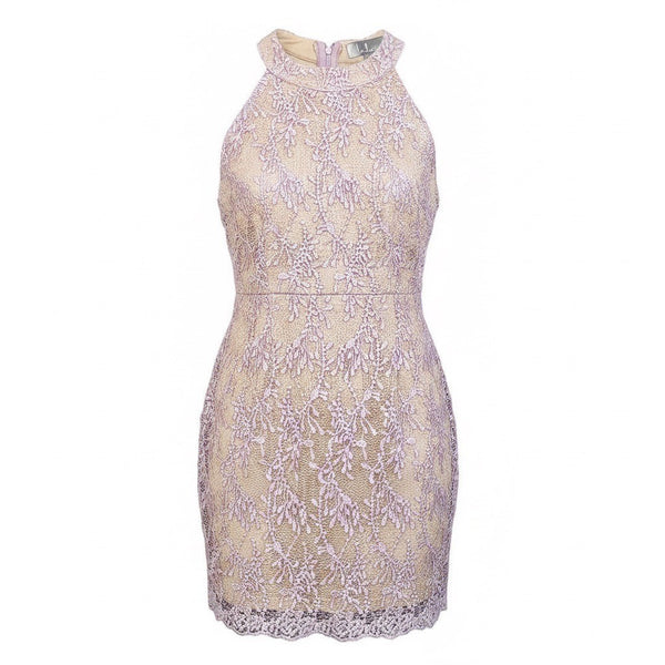 Lulus Womens Lavender & Beige Lace Sleeveless Cocktail Dress High Neck Size S