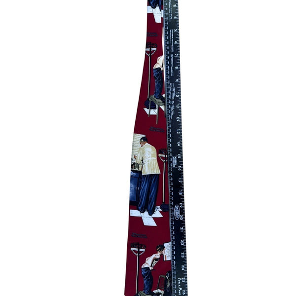 Norman Rockwell Mens Red Silk Print Tie All Season 57 In Long Novelty Canada