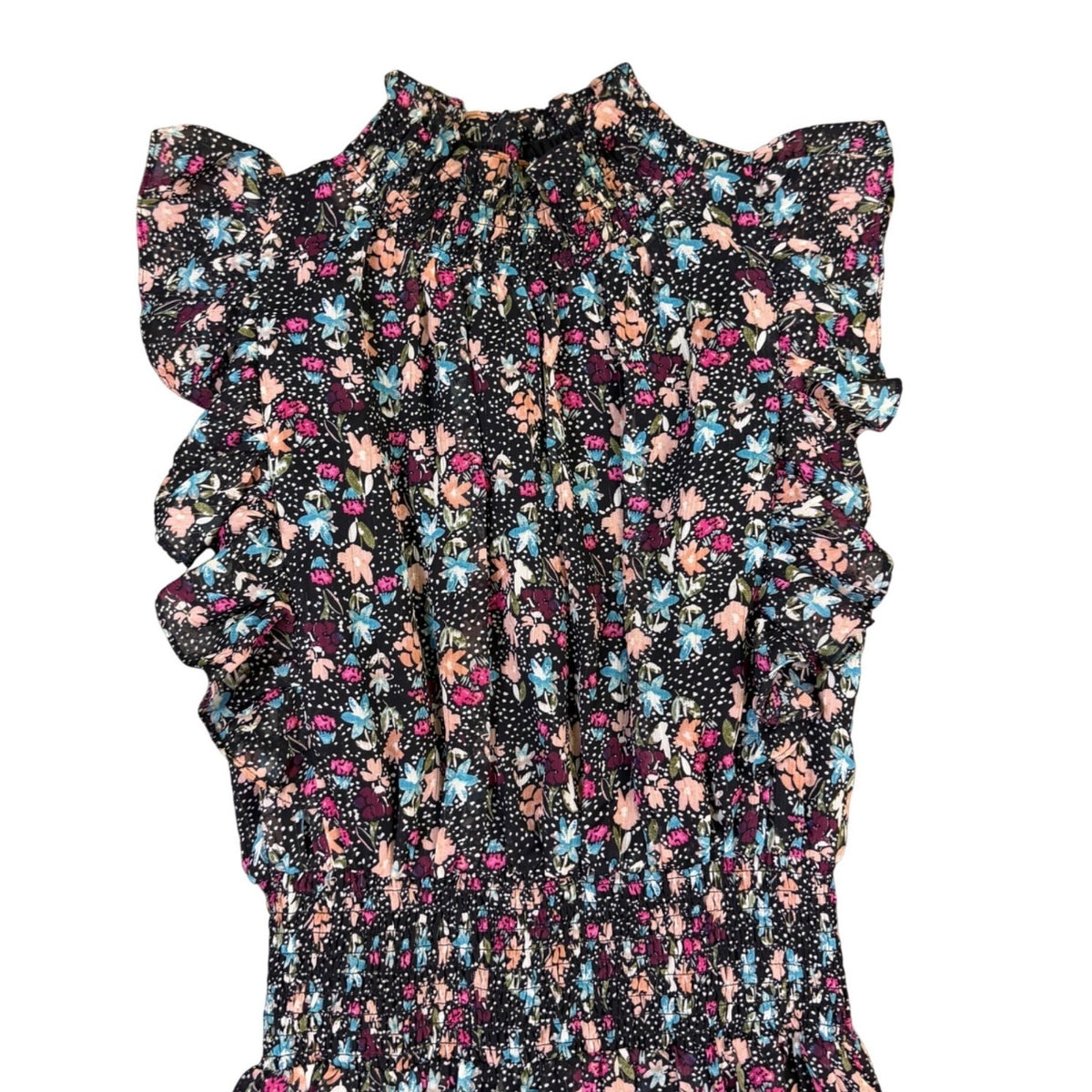 Nanette Lepore Womens Black Floral Midi Dress Ruffled Sleeveless Size 8