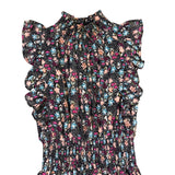 Nanette Lepore Womens Black Floral Midi Dress Ruffled Sleeveless Size 8