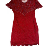 Swee Lo Womens Red Silk Beaded Cocktail Party Dress Rayon Lining Size L 10-12