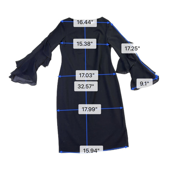 Calvin Klein Women Black Polyester Spandex Bell Sleeve Sheath Dress Size 10