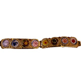 Antique Italian Gold-Tone Womens Micro Mosaic Bracelet Circular Floral Design