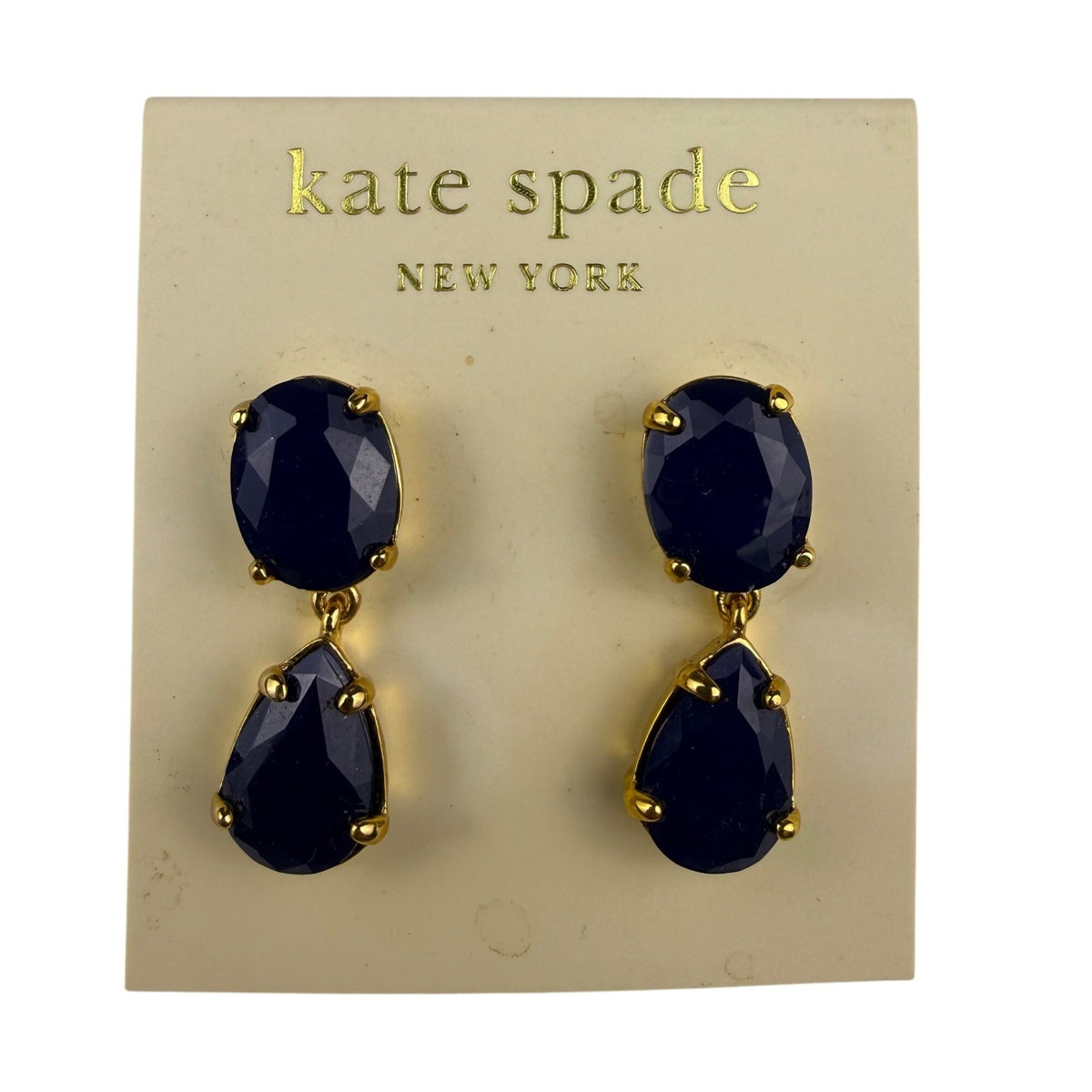 Kate Spade Gold Tone Blue Drop Earrings Stylish Lightweight Fashion Jewelry
